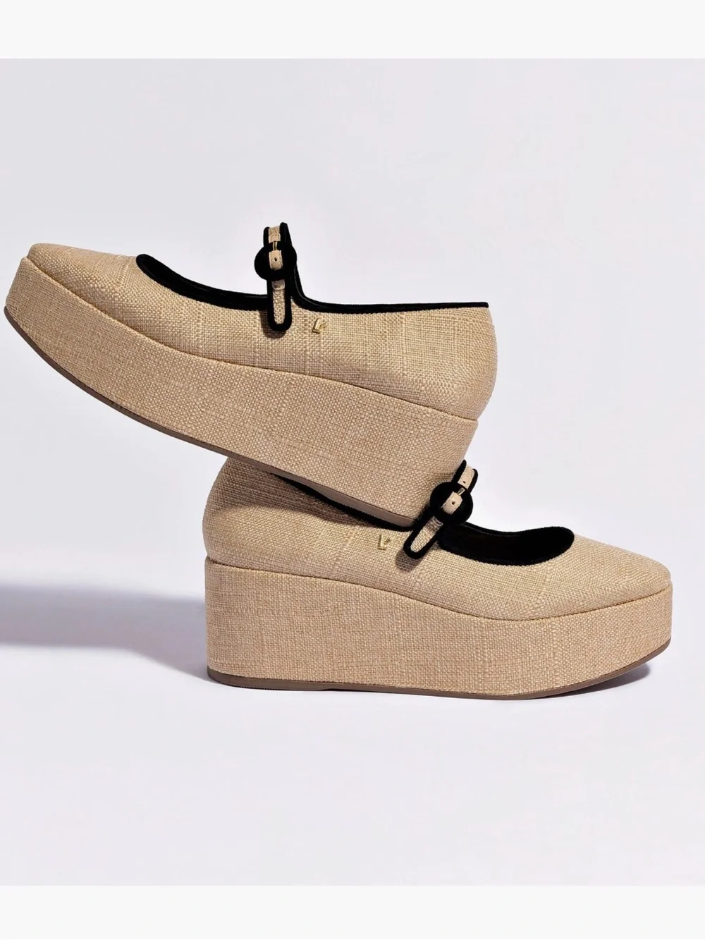 Larroudé Blair Flatforms in Raffia w Leather Trim Size 8.5 NIB